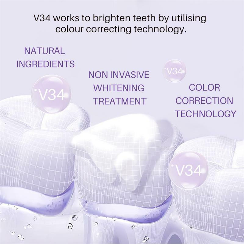 1 قطعة V34 الأسنان تنظيف موس معجون الأسنان تنظيف السجائر وصمة عار الأبيض إصلاح الأسنان البلاك الطازجة التنفس تنظيف الأسنان المنتج