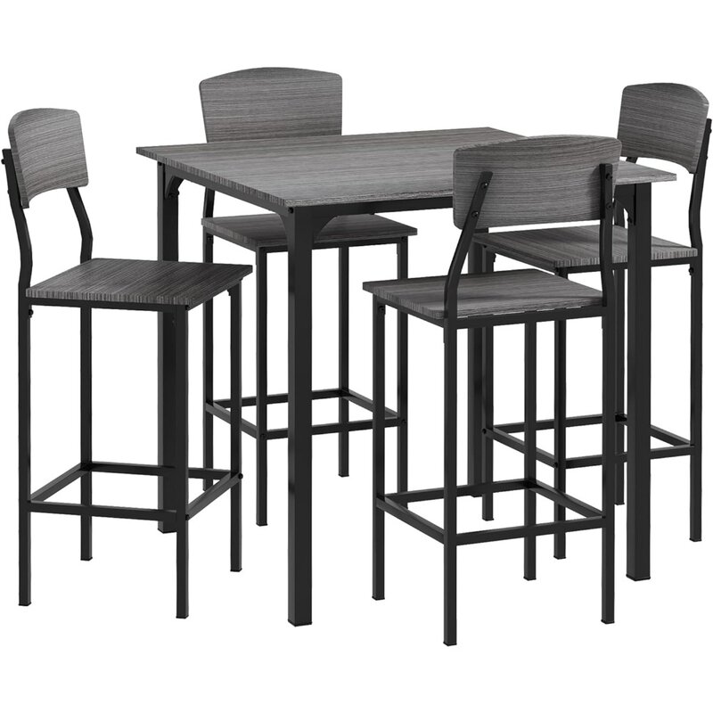 مجموعة طاولة بار بارتفاع العداد لـ 4 أشخاص ، طاولة مطبخ مربعة وكرسي مع مسند للقدمين ، أرجل معدنية