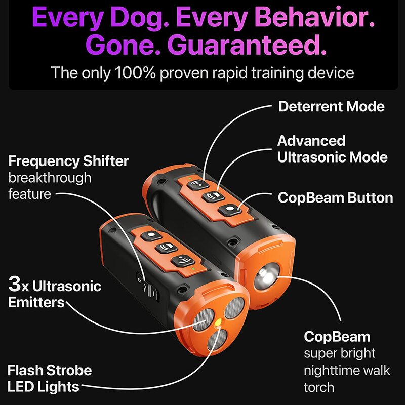 جهاز تدريب الكلاب بالموجات فوق الصوتية القابلة لإعادة الشحن 2023 جهاز رادع لحاء الكلب قابل لإعادة الشحن مع مصباح LED