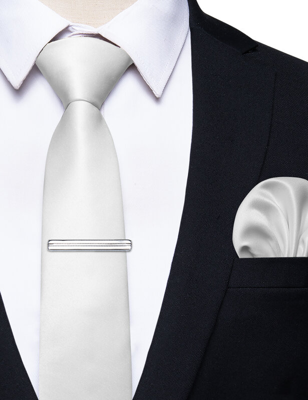 الفاخرة الأبيض الصلبة ربطة العنق للرجل اكسسوارات الكلاسيكية ضئيلة الحرير الرجال التعادل جيب مربع كليب ل الزفاف اليومية ارتداء الهدايا