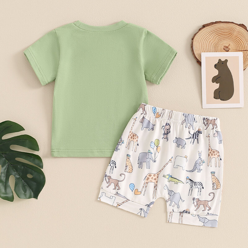 ملابس صيفية للأولاد من بلوتونا ، مطبوع عليها حيوانات ، تي شيرت بأكمام قصيرة وشورت مرن ، طقم ملابس للعطلات ، من 0 إلى 3 سنوات ، 2