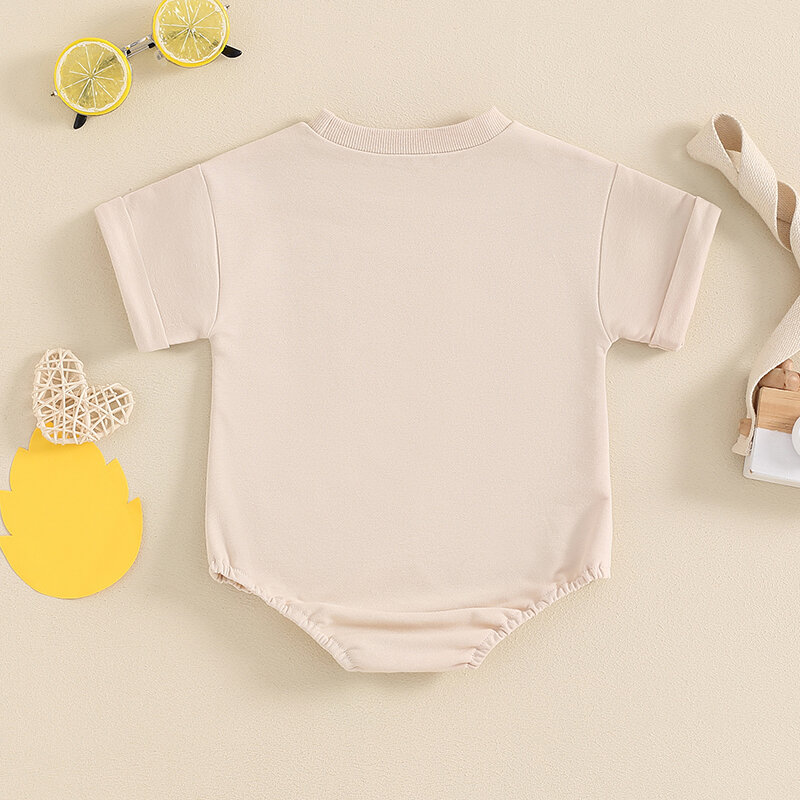 رومبير صيفي لحديثي الولادة للأولاد ، كم قصير ، رقبة مستديرة ، بدلة جسم مطبوعة بحروف شاحنة ، بدلة لعب ، 0-18 م ،-03-23