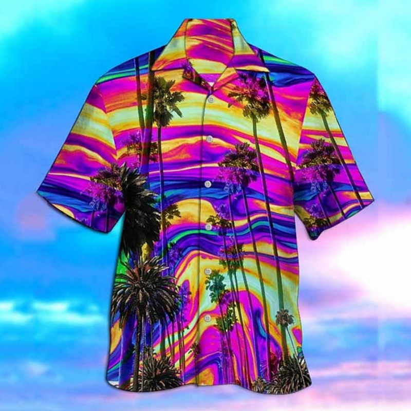 الرجال قمصان هاواي الاتحاد الأوروبي حجم 5XL جوز الهند شجرة ثلاثية الأبعاد طباعة الصيف فضفاضة قصيرة الأكمام قميص زر عادية أسفل قمصان الشاطئ عطلة