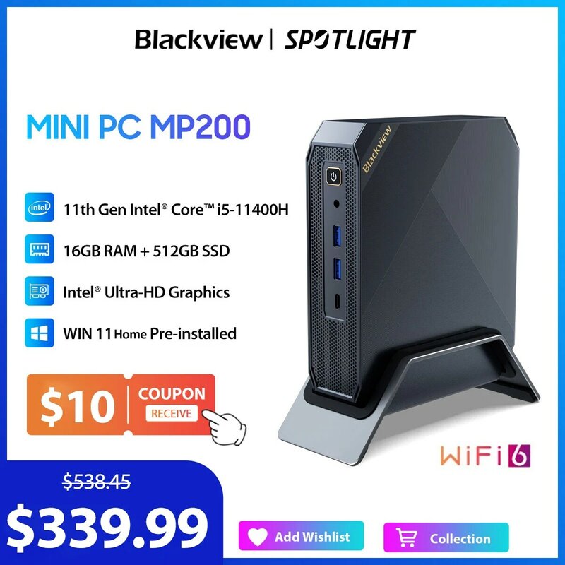 Blackview Mini PC MP200 إنتل 11th الجنرال I5-11400H كمبيوتر سطح المكتب تصل إلى 4.5GHz 16GB DDR4 512GB SSD نافذة 11 برو واي فاي 6 4K DH الكمبيوتر