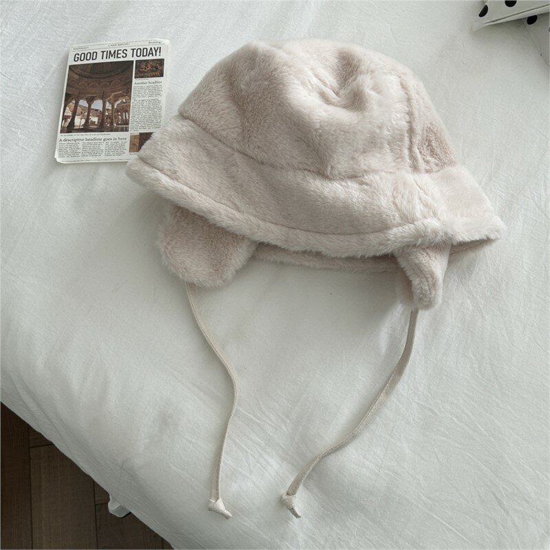 B-TOTO-أنثى قبعة صياد ، حماية الأذن ، قبعة وعاء دافئ ، أحادية اللون ، الخريف والشتاء ، جديد ، B-TOTO
