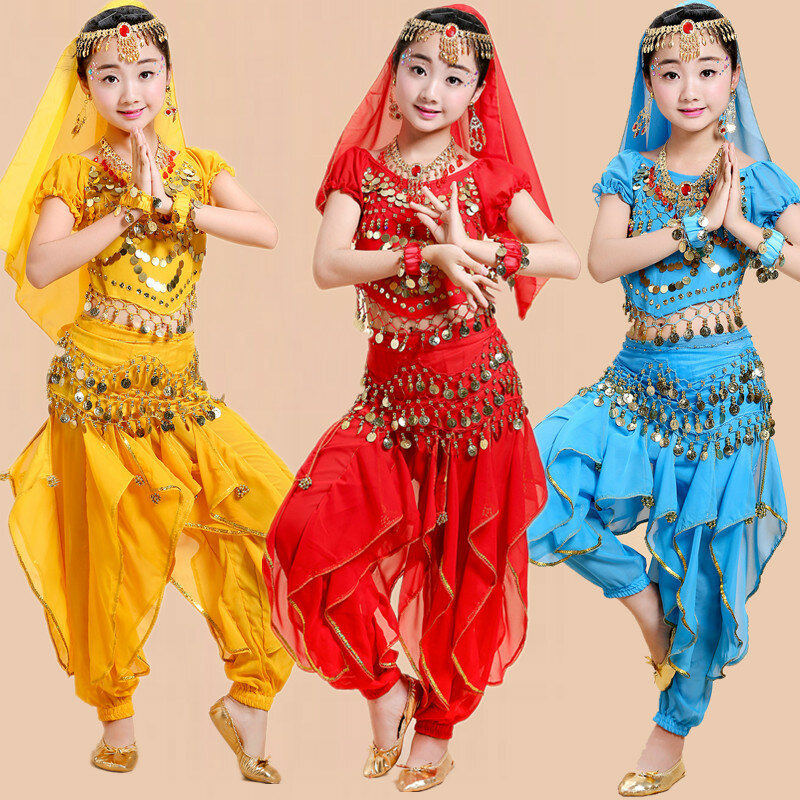 طقم أزياء للرقص الشرقي للأطفال طقم ملابس للرقص الشرقي للبنات ملابس للرقص الشرقي للرقص الشرقي للأطفال والكبار من 4 ألوان هندية