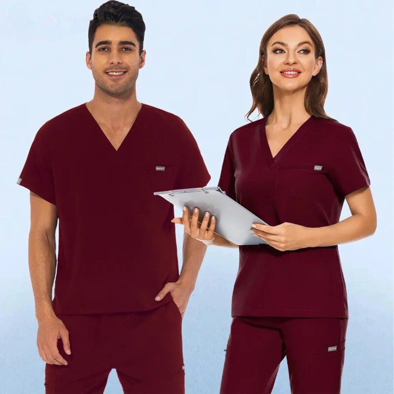 زي موحد طبي موحد للممرضات ، قمصان قصيرة الأكمام ، قمصان رجالية ، بلوزة للركض بلون واحد ، ملابس عمل للطبيب ، جودة عالية