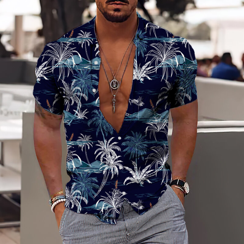 قميص شاطئ هاواي رجالي بأكمام قصيرة ، قمصان شجرة جوز الهند ، طباعة ثلاثية الأبعاد ، قمم الموضة ، بلوزة رجالي ، 5XL ،