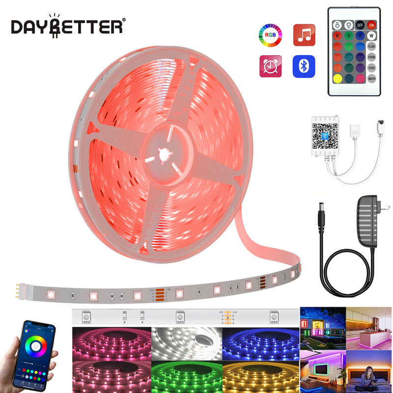 Daybest لمبة LED بلوتوث قطاع أضواء DC12V LED أضواء لغرفة مرنة 5 متر 10 متر 15 متر مصباح الشريط الشريط RGB شاشة تلفاز الخلفية الشريط