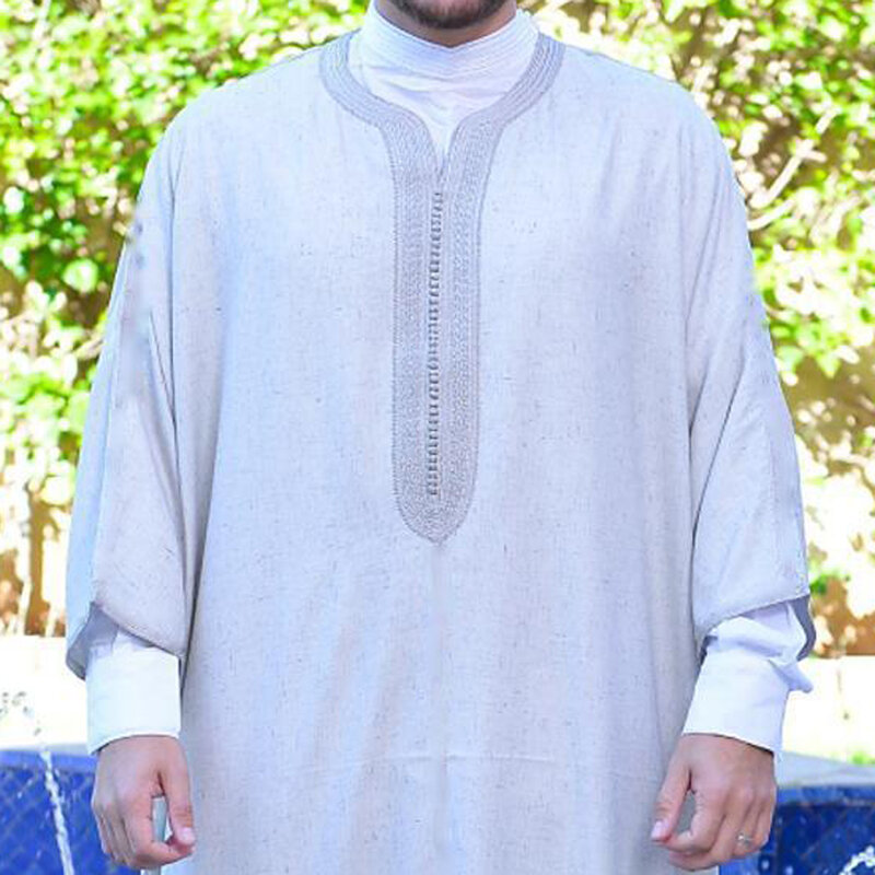 ملابس إسلامية عصرية للرجال مطرزة من Jubba Thobes عباية من Homme Qamis قفطان عربي تصلح لصلاة العيد فستان طويل