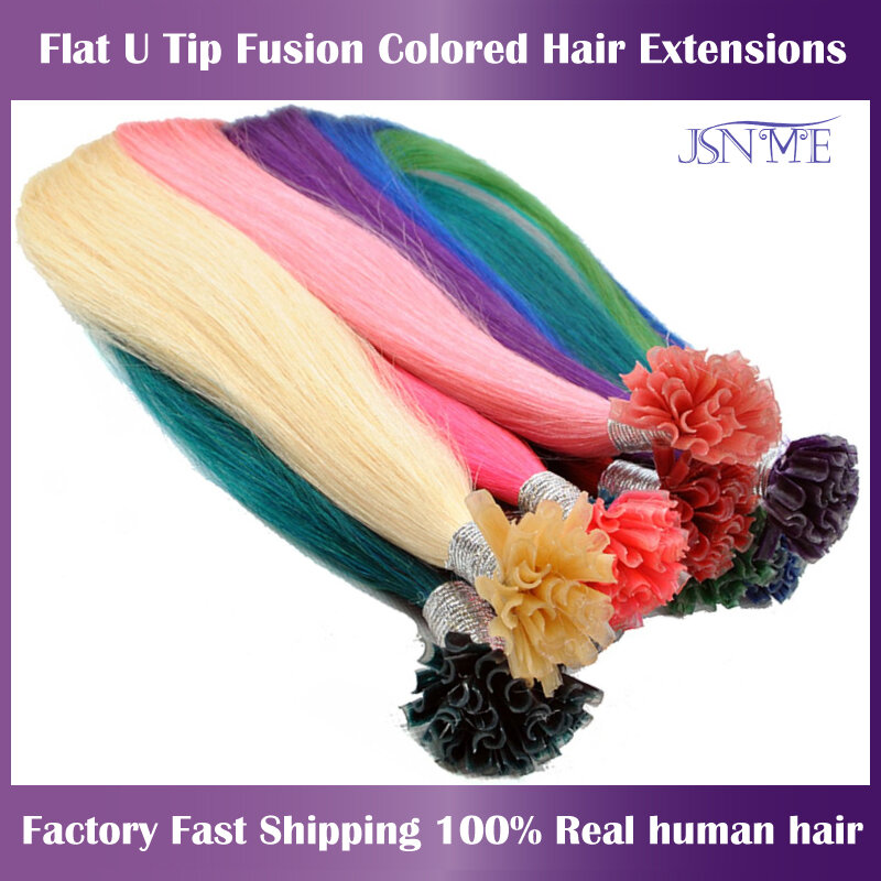 JSNME-وصلات شعر مع فيوجن طبيعي طبيعي طبيعي ، أزرق أرجواني وردي ورمادي ، طرف U ، 613 لون ، 20 بوصة ، 100% شعر طبيعي