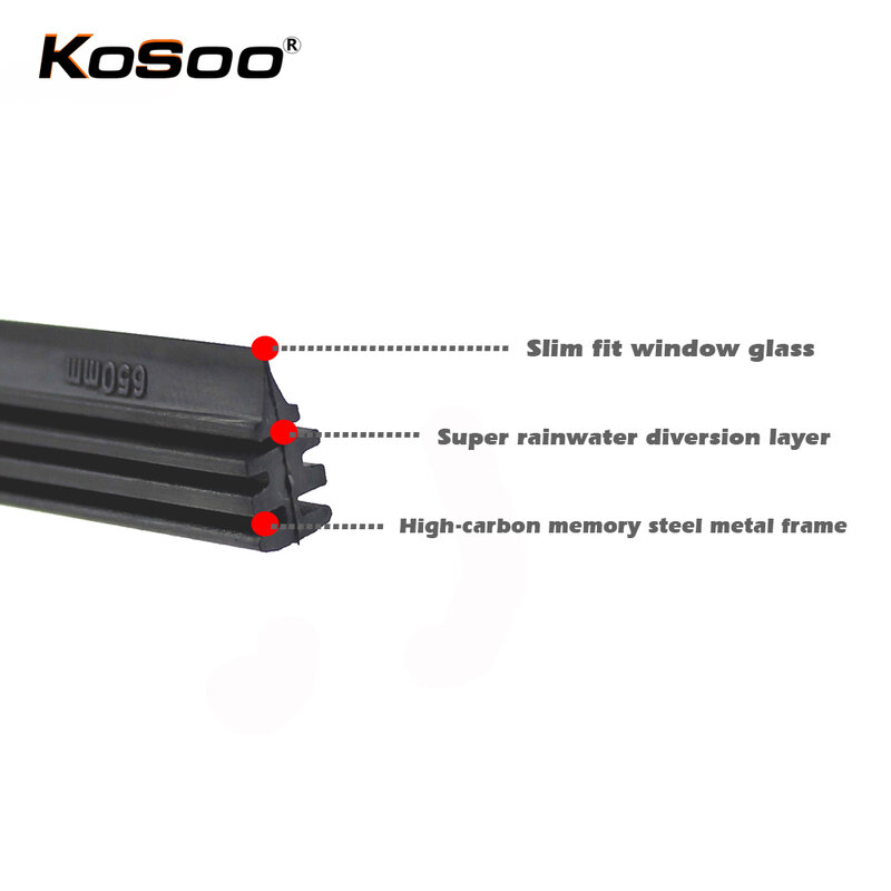KOSOO 2 قطعة سيارة الزجاج الأمامي إدراج ممسحة السيارة المطاط الطبيعي شفرة قطاع (الملء) 6 مللي متر 26 "28" 30 "32" فرملس ممسحة اكسسوارات