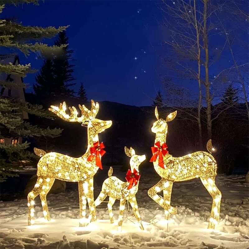 في الهواء الطلق عيد الميلاد الغزلان الإنارات مادة الاكريليك أضواء حديقة عيد الميلاد