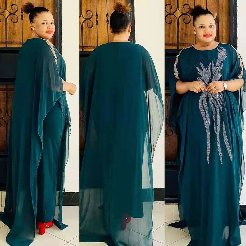 فستان أفريقي فاخر من الكريستال للنساء عباية إسلامية من الشيفون أردية فساتين سهرة طويلة ملابس إسلامية