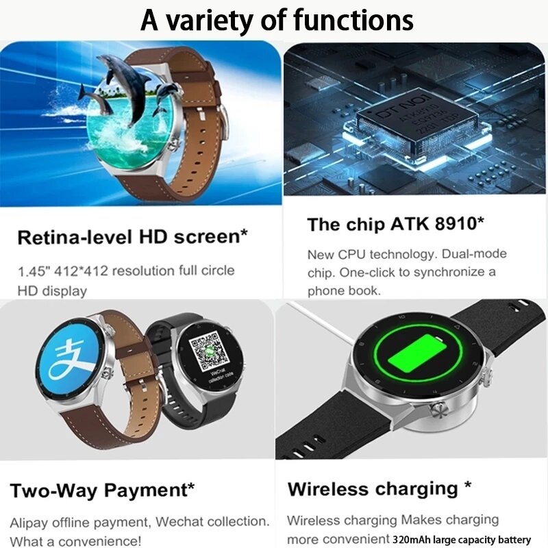 Foxbox شحن لاسلكي ساعة للرجال NFC Smartwatch AMOLED ساعة ذكية busines HD شاشة بلوتوث دعوة بطارية سعة كبيرة