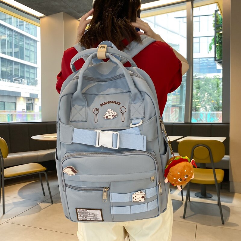 حقيبة ظهر متعددة الجيوب للنساء ، حقيبة مدرسية لطيفة ، لون واحد ، حقيبة ظهر عصرية ، تسوق يومي ، سفر ، تصميم جديد