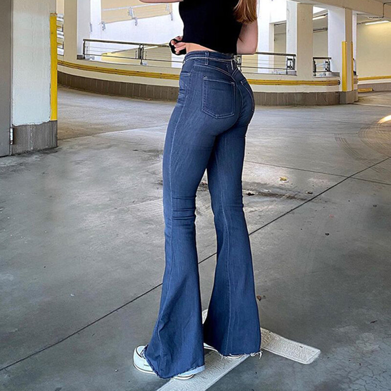 سراويل جينز عالية الخصر Y2k من Streetwear ملابس للخريف كلاسيكية جينز سكيني للنساء غير رسمي على الموضة بنطلون جينز نسائي واسع الساق