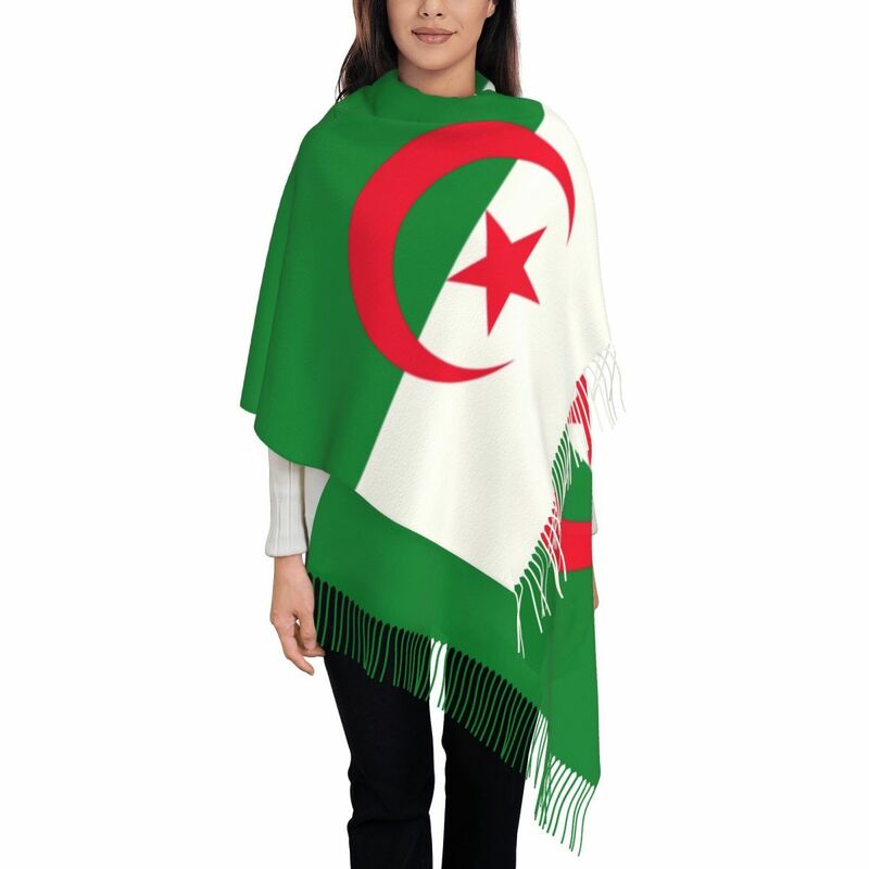 سيدة كبيرة الجزائر العلم الأوشحة النساء الشتاء سميكة الدافئة شرابة شال التفاف وشاح