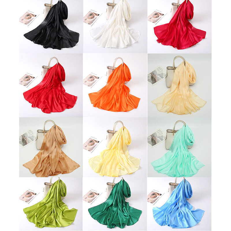 180*90cm Silk Satin Shawls Muslim Hijabs Solid Beach Shawls Cover Up Women Plain Shinny Scarf Oversize Islamic Shawl Head Wraps