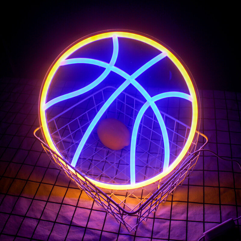 لافتة نيون لكرة السلة ديكور حائط غرفة ليد ، أضواء أكريليك معلقة تعمل بمنفذ USB ، ديكور نادي رياضي للحفلات الرياضية ، مصباح بشعار فني