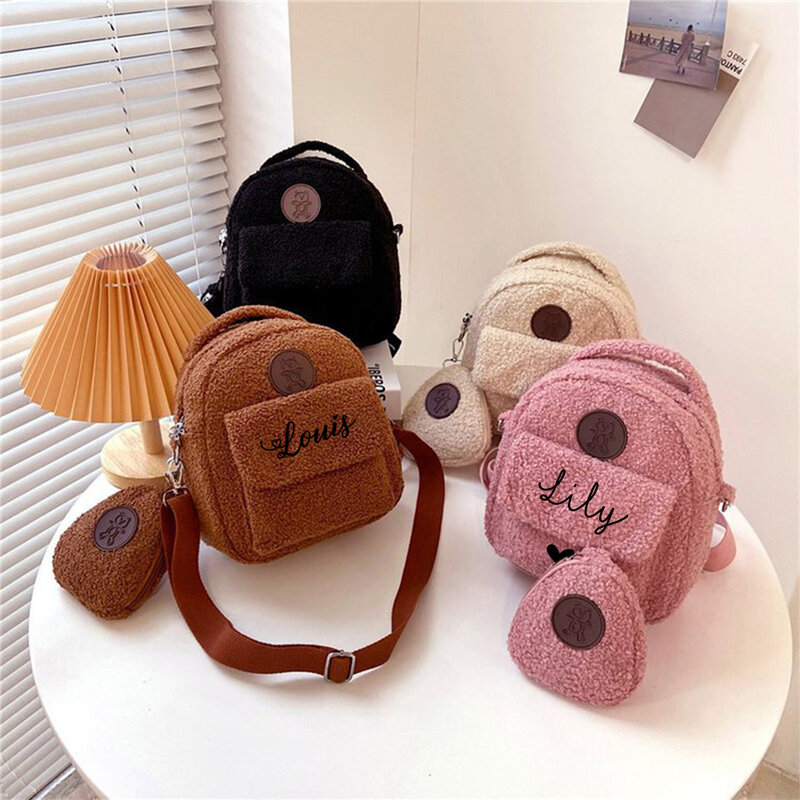 شخصية الدب حقائب الظهر اسم مخصص PortableMini الأطفال السفر التسوق حقائب النساء لطيف الدب على شكل حقيبة ظهر تحمل على الكتف