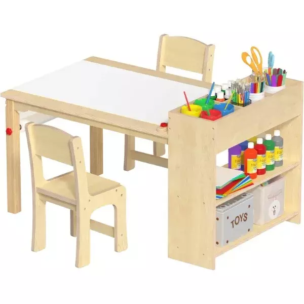 طاولة فنية وكرسيين للأطفال ، مكتب رسم خشبي ، نشاط وحرف يدوية ، أثاث للأطفال ، 42x23