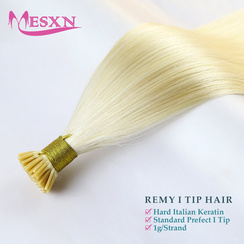 وصلات شعر مستقيمة MESXN مع طرف I ، شعر طبيعي ، شعر بشري حقيقي ، وصلات انصهار ، كبسولة كيراتين ، أشقر بني ، لون 14-24in