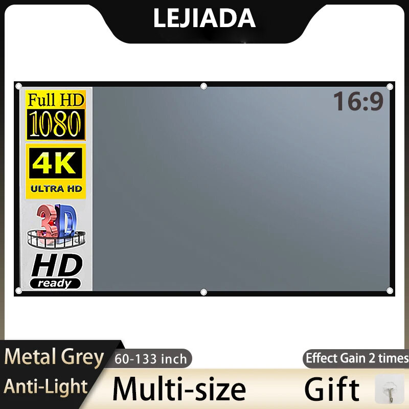 LEJIADA-شاشة عرض محمولة مع ثقوب ، إسقاط منزلي ، حدود سوداء ، معدن رمادي ، مضاد للضوء ، خارجي ، 60--بوصة