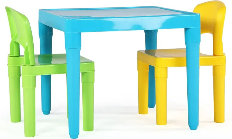طاولة بلاستيكية خفيفة الوزن وكرسيين ، مربعة ، طاولة مائية للطفل الصغير ، أخضر وأصفر