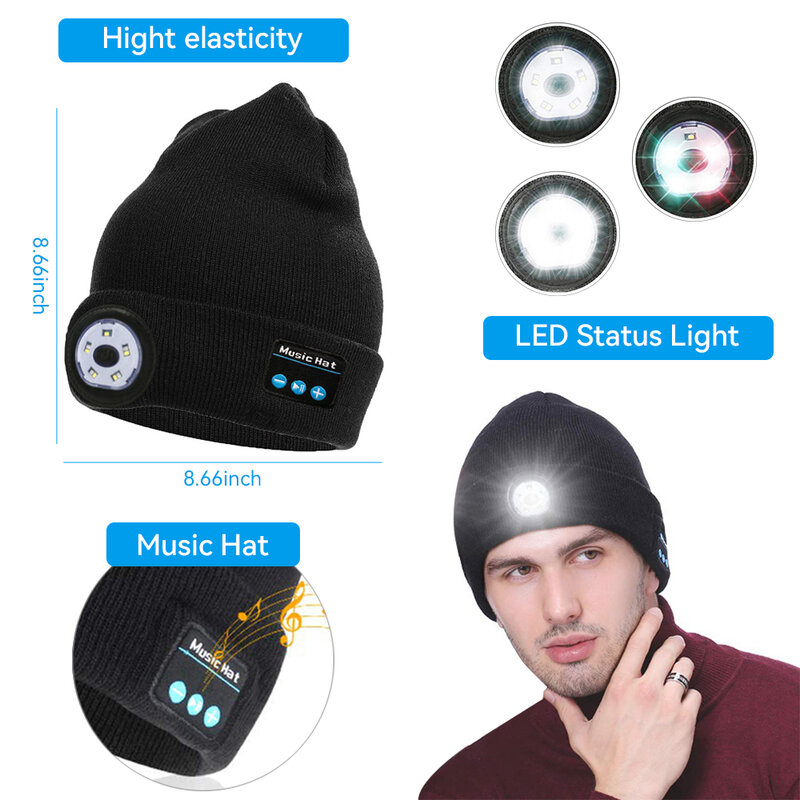 للجنسين قبعة قبعة مع ضوء USB قابلة للشحن الأيدي الحرة LED كشافات قبعة محبوك ليلة ضوء قبعة قبعة مصباح يدوي قبعة
