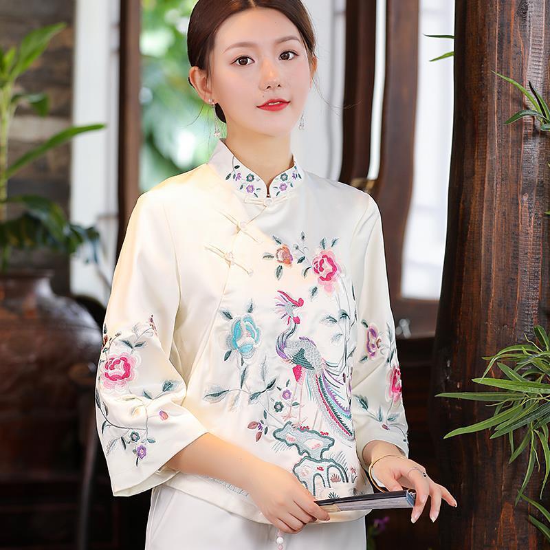 تانغ دعوى cheongsams خمر الملابس العرقية التقليدية الصينية ملابس النساء الصينية التقليدية زي الإناث التطريز العلوي