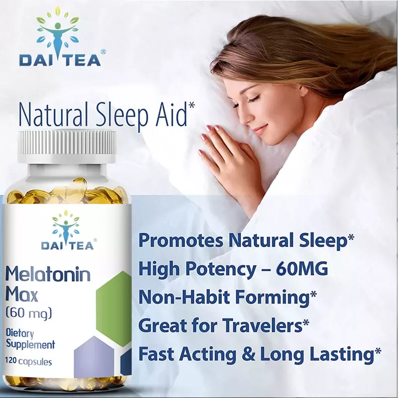 كبسولات نباتية من Daitea-Melatonin ، تعزيز جودة النوم ، صحة العين ، تقليل وقت الاستيقاظ ، 60 ملغ