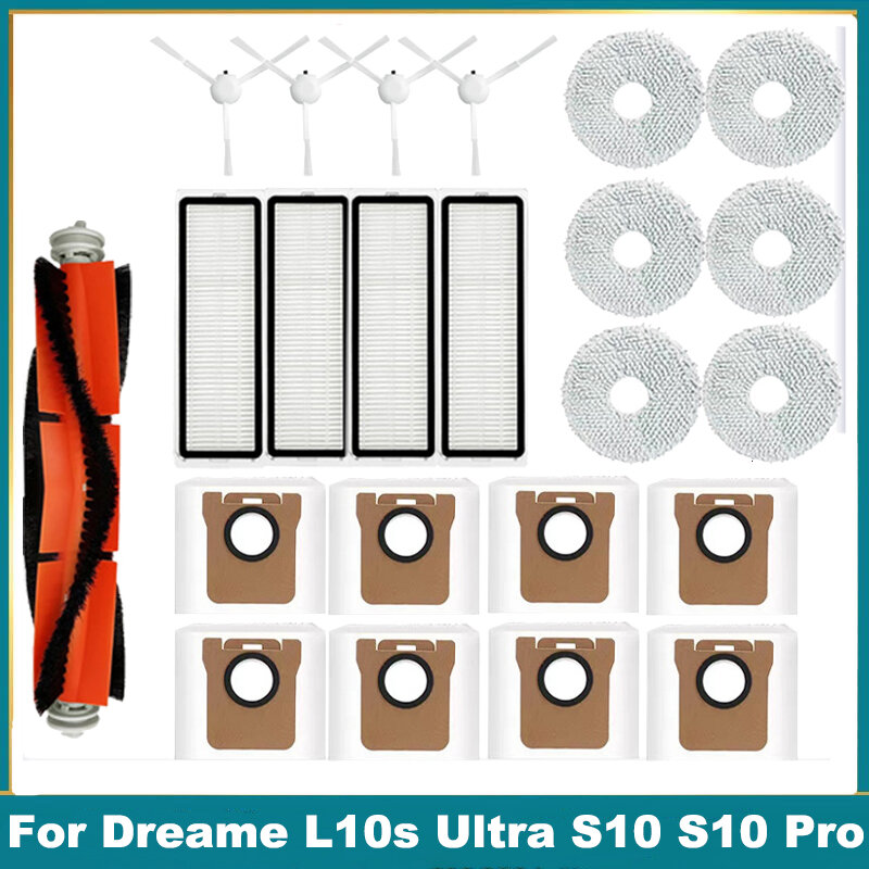 ل Dreame L10s Ultra S10 S10 Pro Mijia Omni X10 + روبوت فراغ قطع الغيار الرئيسية الجانب فرشاة هيبا تصفية ممسحة