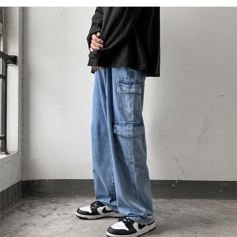 جينز رجالي عتيق بساق مستقيمة ، جيوب فضفاضة ، ساق واسعة ، طراز الشارع في الولايات المتحدة ، ملابس عمل كاجوال مخصصة ، موضة الخريف