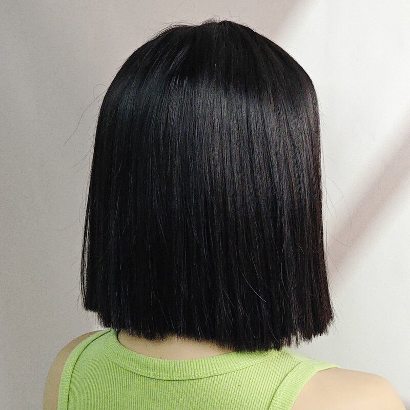 شعر مستعار قصير مستقيم بلون طبيعي ، شعر بشري برازيلي منتوف مسبقًا ، كثافة الرباط 2x6