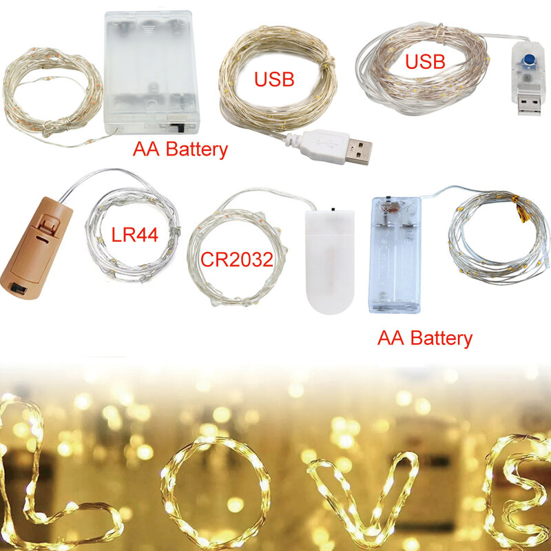 1 متر 3 متر 5 متر Led الأسلاك النحاسية الجنية أضواء أكاليل عطلة مصباح USB/بطارية تعمل بالطاقة LED سلسلة أضواء لتقوم بها بنفسك الزفاف عيد الميلاد ديكور