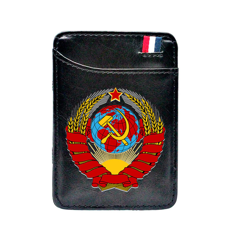 Vintage السوفياتي رمز الطباعة الجلود بطاقة المحفظة الكلاسيكية الرجال النساء المال كليب بطاقة محفظة CCCP النقدية حامل