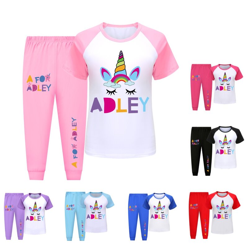 مجموعة ملابس Adley للأطفال ، تي شيرت وشورت بأكمام قصيرة ، بدلات رياضية غير رسمية للأطفال الصغار ، بدلات أطفال ، الصيف ، 2 * *