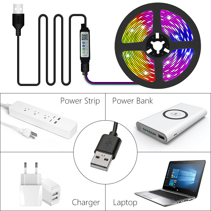 USB LED قطاع ضوء الشريط 2835 بلوتوث مصلحة الارصاد الجوية 5 فولت USB RGB أضواء مرنة LED مصباح الشريط الشريط RGB ذاتية اللصق التلفزيون سطح المكتب ديود