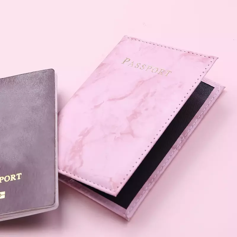 غطاء جواز سفر بنمط رخامي وردي للنساء ، حقيبة سفر رفيعة ، إكسسوارات سفر
