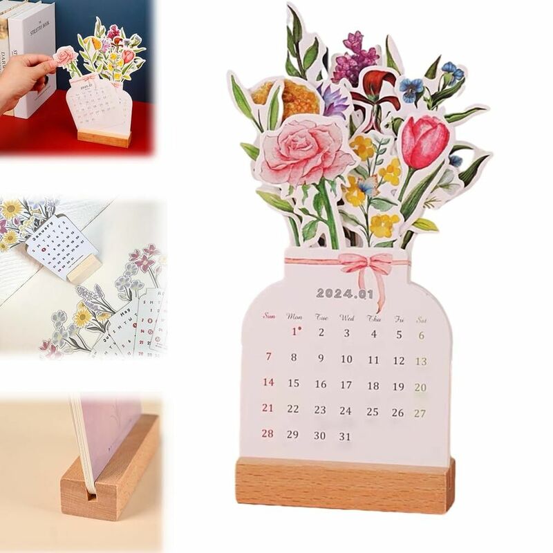تقويم مكتب أزهار مزهرية ، مخطط على شكل مزهرية ، مخطط شهري ، ديكور مكتب منزلي ، العام الجديد