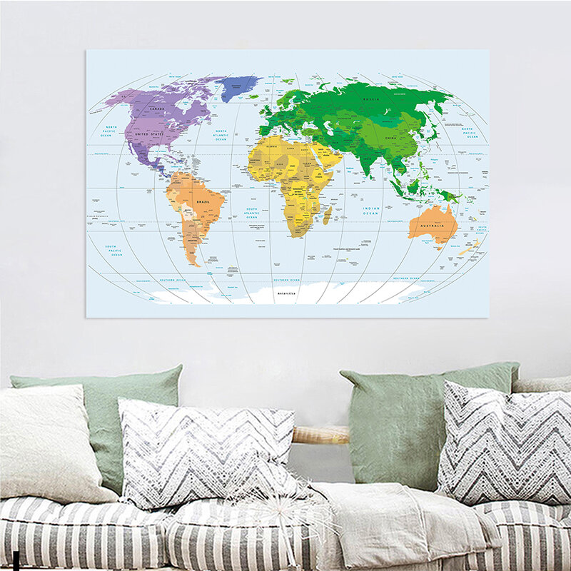 خريطة العالم غير المنسوجة للتعليم والثقافة ، الإسقاط ميركاتور ، أعلام البلد ، 150x225cm