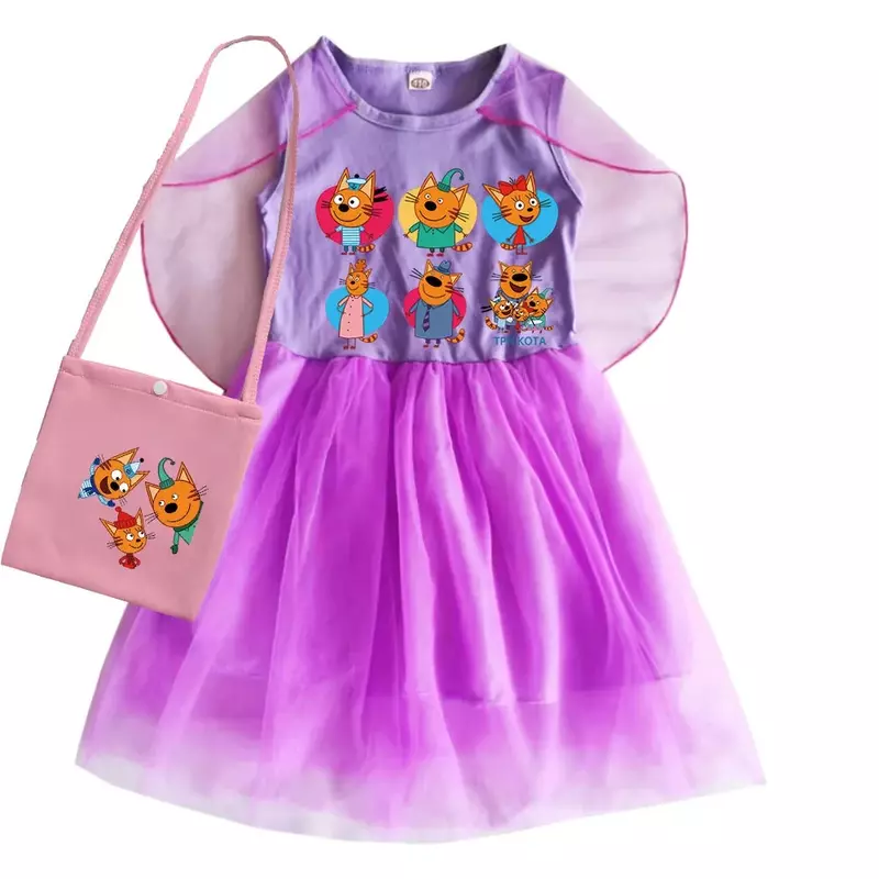 ملابس أنيمي للأطفال القطط للفتيات الصغيرات ، فستان وحقيبة كاجوال بأكمام قصيرة ، فستان الأميرة الدانتيل للكرنفال في الهالوين ، بدلة 2