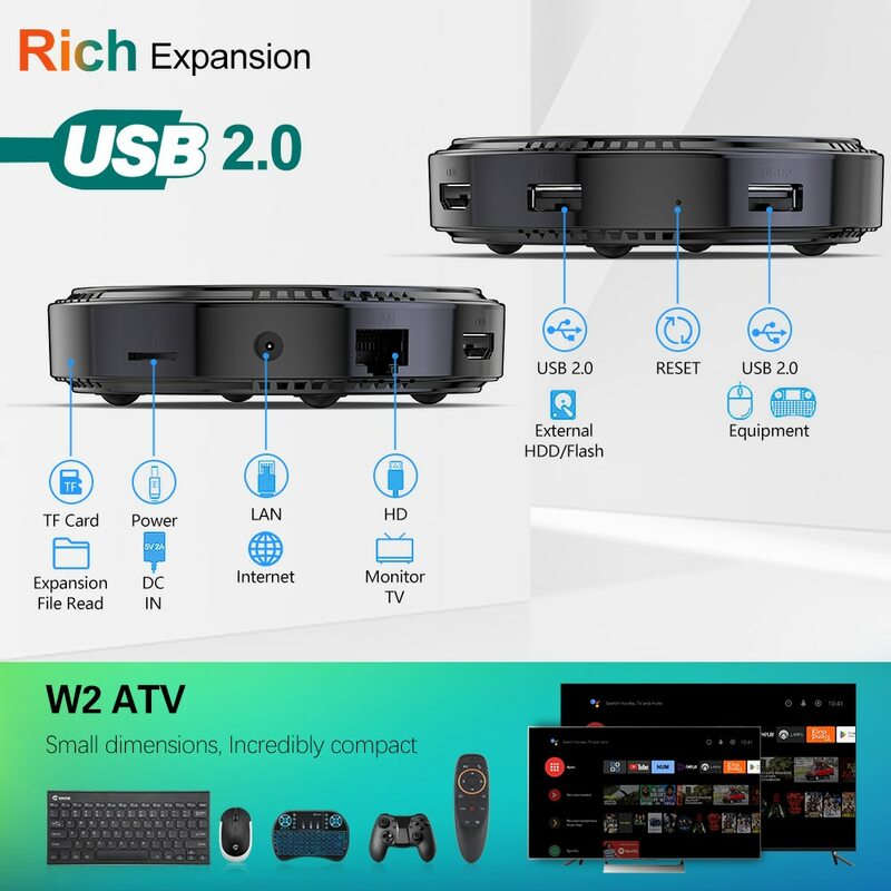 W2 ATV TV Box andid 11 Amlogic s5w2 يدعم 4K AV1 & 5G Wifi BT مع Google Voice Remote 2G16G 4G32G 64G