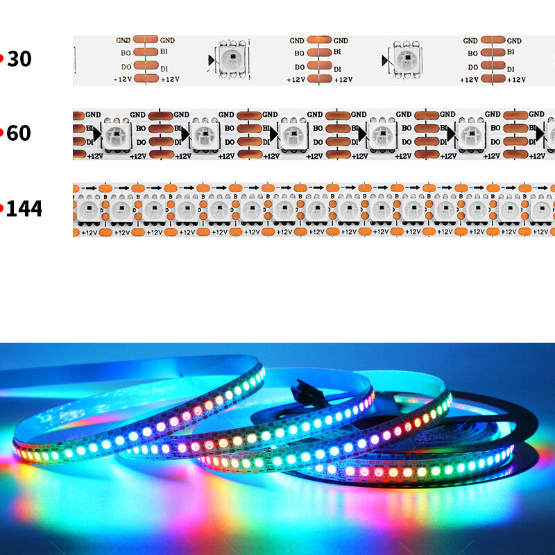 أضواء شريط LED قابلة للعنونة بشكل فردي ، WS2811 ، WS2812B ، WS2813 ، WS2815 ، 5050RGB ، 30 ، 60 ، بكسل ، مصابيح LED ، m ، أسود ، أبيض ، PDB ، DC 5V ، 12V