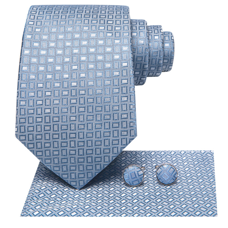 ربطة عنق أنيقة منقوشة باللون الأزرق الفاتح للرجال ، علامة تجارية عصرية ، ربطة عنق لحفلات الزفاف ، أزرار أكمام يدوية ، تجارة الجملة