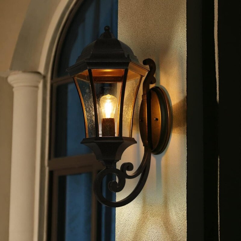 مصباح جداري خارجي للشرفة ، ألومنيوم برونزي ، مصابيح فانوس للباب الخارجي مع زجاج مصبوغ شفاف ، ضوء الشرفة