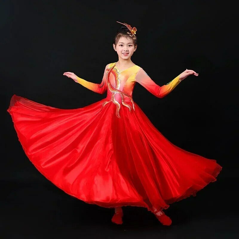 تنورة أطفال بأرجوحة كبيرة للرقص ، ملابس أداء ، طراز صيني ، مرحلة مسائية ، مضيف لعاب ، ملابس رقص للنساء