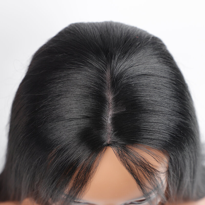 طويل شعر الإنسان الهندي مزيج شعر مستعار 23 بوصة آلة صنع غير ريمي متوسط الحجم شعر طبيعي مفرود مزيج شعر مستعار