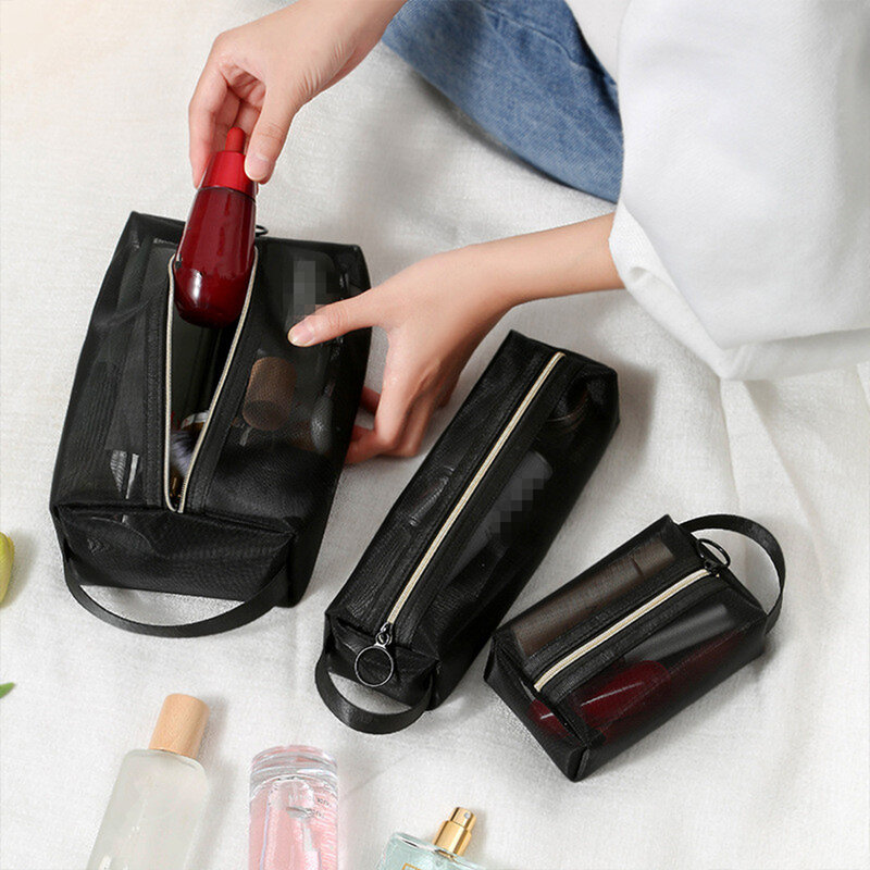 شبكة حقائب مستحضرات التجميل واضحة ، صغيرة كبيرة حقيبة ماكياج أسود ، المحمولة السفر منظم أدوات الزينة ، أحمر الشفاه تخزين الحقيبة ، 1 قطعة ، 3 قطعة